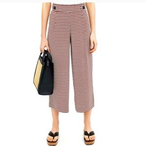 Zara Red and White Wide Leg Cropped Pants